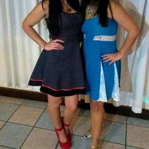 Navy blue and red pinup spaghetti strap dress